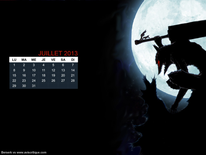 Le wallpaper calendrier de juillet 2013