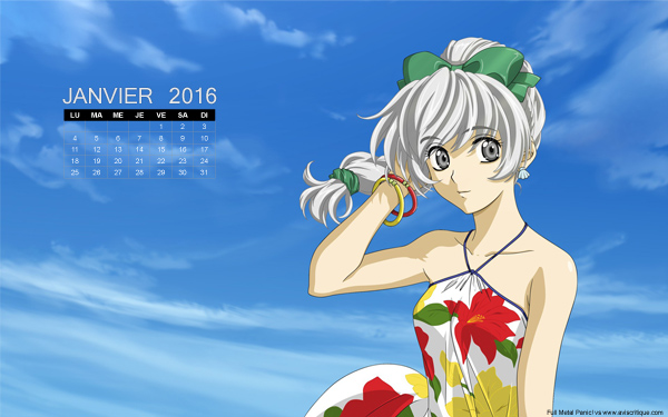 Le wallpaper calendrier de janvier 2016