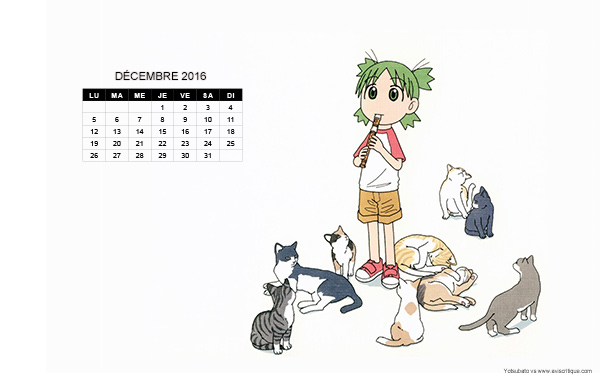 Le wallpaper calendrier de décembre 2016